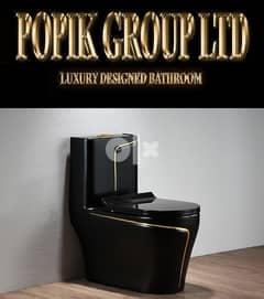 Black Luxury Toilet design model with Gold line 0
