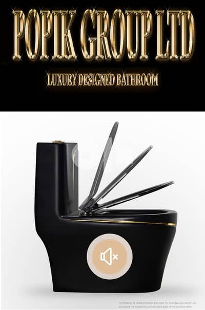 Black Luxury Toilet design model with Gold line 3